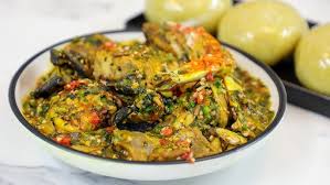 Sea Food Okro soup, swallow with Beef 